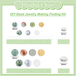 420 pieza de cuentas redondas de piedras preciosas mixtas naturales y sintéticas con 40 piezas de cuentas espaciadoras de rhinestone de hierro&nbsp;DIY-ME0001-16