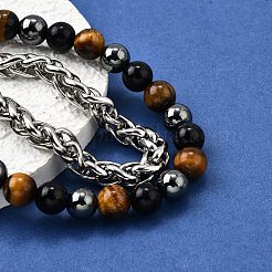 Mehrreihige Armbänder aus natürlichen Tigeraugen-&nbsp;BJEW-D330-02P-09
