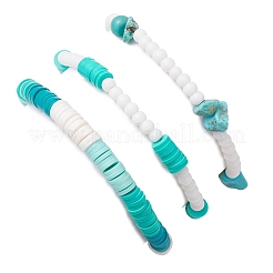 3 Stück 3 Stile flache runde handgemachte Polymer Clay Perlen Stretch-Armbänder&nbsp;BJEW-TA00583