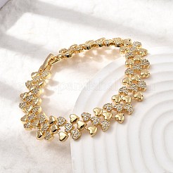 Herz-Messing-Mikropflaster-Gliederkettenarmbänder mit klarem Zirkonia&nbsp;BJEW-C130-01G