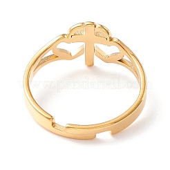 Bague réglable en acier inoxydable 304 avec double cœur et croix pour femme&nbsp;RJEW-B035-06G