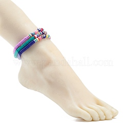 3 stücke 3 farben polymer clay heishi surfer stretch fußkettchen set mit Bunte Malerei bösen blick&nbsp;AJEW-AN00502