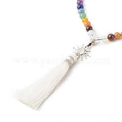 Große hängende buddhistische Halskette mit Sonne und Quaste&nbsp;NJEW-JN03804