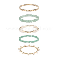 Ensemble de bracelets extensibles en perles d'aventurine verte naturelle et de laiton de style 5pcs 5&nbsp;BJEW-JB08870-03