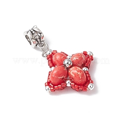 Pendenti europei a forma di stella con perline di semi di vetro e diaspro imperiale sintetico tinto&nbsp;PALLOY-MZ00693-06