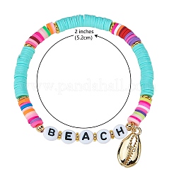 10 pièces 10 styles en argile polymère heishi perles ensembles de bracelets extensibles&nbsp;BJEW-JB05922