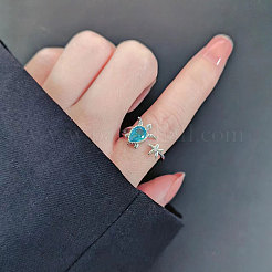 Bague manchette tortue de mer et étoile de mer en laiton avec micro pavé de zircons cubiques&nbsp;PW-WGF4995-01