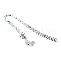Natürliche und gefärbte Lesezeichen aus runder Perlenlegierung aus malaysischer Jade&nbsp;AJEW-JK00293