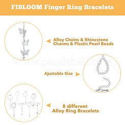 8 set di 8 braccialetti ad anello in lega con strass di cristallo e perle di plastica&nbsp;BJEW-FI0001-20
