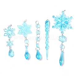 5 pendentif décoratif en acrylique transparent en forme de flocon de neige&nbsp;HJEW-D003-01A