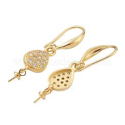3 paires 3 crochets de boucle d'oreille en laiton micro pavé clair en zircone cubique&nbsp;KK-ZZ0001-04