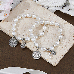 4 pulsera con dijes de cuentas de aleación religiosa&nbsp;BJEW-DC0001-32