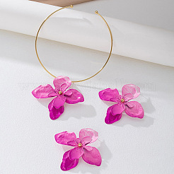 Blumenförmige Ohrstecker und Choker-Sets aus Legierung und Anhänger für Damen&nbsp;WG356AA-01