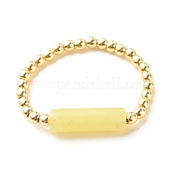 Anello da dito con perline a colonna di giada limone naturale con ematite sintetica&nbsp;RJEW-JR00460-03