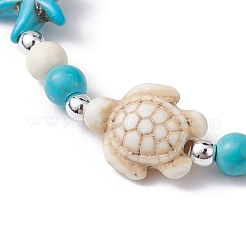 Pulsera elástica con cuentas de turquesa sintética de tortuga y estrella de mar&nbsp;BJEW-JB09968-01