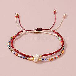 2 pulsera trenzada de cuentas de vidrio vintage y cuentas de imitación de pera de plástico para mujer.&nbsp;JF2280-2