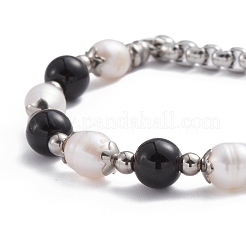 Bracciale rotondo con pietre dure miste e perle naturali per donna ragazza&nbsp;BJEW-F418-07
