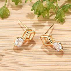 Orecchini a bottone in ottone con micro pavé di zirconi cubici&nbsp;EJEW-G428-20G-02