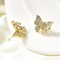 Boucles d'oreilles papillon en laiton et zircone cubique transparente&nbsp;EJEW-L261-029C-G