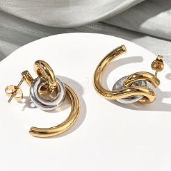Pendientes de botón bicolor en forma de C con anillo&nbsp;LS-EJEW-B156-12GP