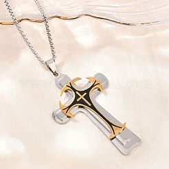 Collier avec pendentif croix en acier inoxydable 201 émaillé noir et chaîne en acier inoxydable 304.&nbsp;SA-H003-07GP