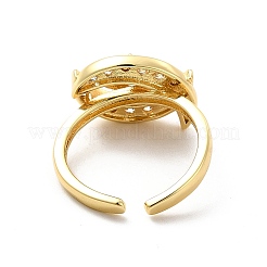 Anello a polsino aperto con luna e stella in zirconi cubici trasparenti&nbsp;RJEW-C055-03G