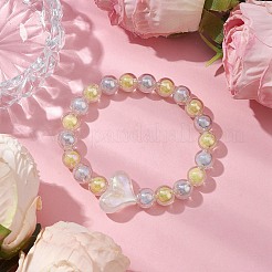 Braccialetti elasticizzati con perline acriliche rotonde di colore ab&nbsp;BJEW-JB10535