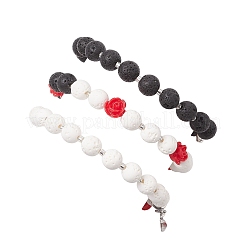 3 Stück Stretch-Armbänder aus natürlichem und synthetischem Lavastein mit Halloween-Motiv&nbsp;BJEW-MZ00185