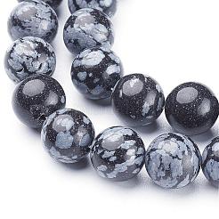 Chapelets de perles de flocon de neige en obsidienne naturelle&nbsp;GSR10mmC009