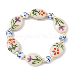 Pulseras elásticas ovaladas de porcelana estampada con motivos florales&nbsp;BJEW-JB14181
