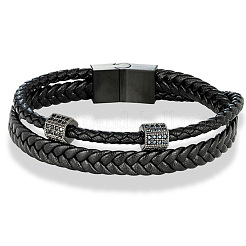 Bracciale da uomo a un filo in similpelle intrecciata con chiusura magnetica in acciaio inossidabile 316L.&nbsp;WGB3A59-01