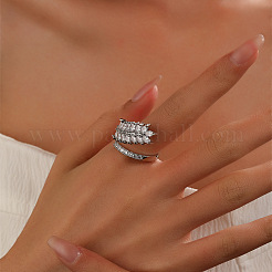 Verstellbare Manschettenringe aus Messing mit Mikropavé und Zirkonia für Damen&nbsp;LS-RJEW-B127-01P