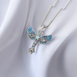 Collares con colgante de cruz de aleación esmaltada con alas de ángel para mujer&nbsp;WGCB213-02