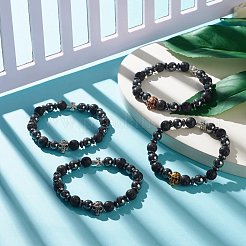 4 set di braccialetti elastici in pietra lavica naturale a 4 colori e ematite sintetica&nbsp;BJEW-JB07881