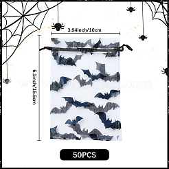 Organza-Kordelzugbeutel mit Fledermaus-Print für Halloween&nbsp;ABAG-WH20021-006D