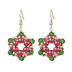 Weihnachtsmotiv Glasperlen Blumen Ohrhänger&nbsp;EJEW-TA00680