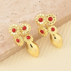 Orecchini a bottone in ottone smaltato da donna&nbsp;EJEW-A168-01G