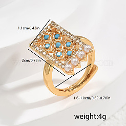 Bagues réglables en laiton avec micro pavé de zircones cubiques et perles pour femmes&nbsp;PQ9360-2