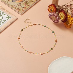 Handgefertigte Blumen-Gliederkette aus Messing für Damen&nbsp;NJEW-JN04266