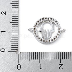 Pendentif en laiton plaqué micro pavé de zircones cubiques transparentes rondes et plates avec breloques de connecteur en forme de main de Fatima&nbsp;KK-A234-039P