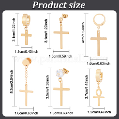 12 pieza de 6 estilos de pendientes de aro colgantes con cruz de acero inoxidable 304&nbsp;EJEW-AN0003-48