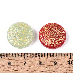 Flache runde Glasperlen mit Blumenmuster&nbsp;GLAA-T025-69M