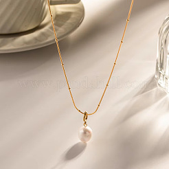 Collier minimaliste en acier inoxydable 304 avec pendentif en forme de pomme de terre et perle d'eau douce naturelle pour femme&nbsp;GH5712