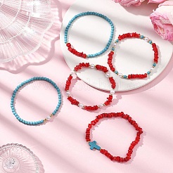 5 bracciale elastico in 5 stili con conchiglia d'acqua dolce naturale e turchese sintetico&nbsp;BJEW-JB12704
