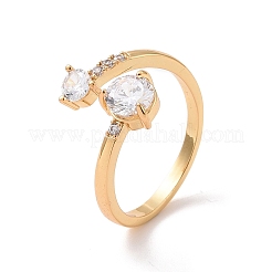 Anello a polsino aperto rotondo piatto con zirconi trasparenti&nbsp;RJEW-G267-01G
