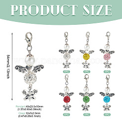 6 pz 6 colori angelo e farfalla lega perline e argilla polimerica pavé strass ciondolo decorazione&nbsp;HJEW-TA00339