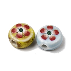 Perles plates rondes en porcelaine à motif floral faites à la main&nbsp;PR-CBA03B0-02