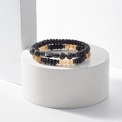 2 Uds. Juego de 2 pulseras elásticas de vidrio con piedra de coco&nbsp;BJEW-JB07832