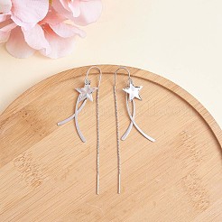 Boucles d'oreilles pendantes en argent sterling plaqué rhodium anti-ternissement avec 925 étoile et pampille en chaîne&nbsp;JE1043A