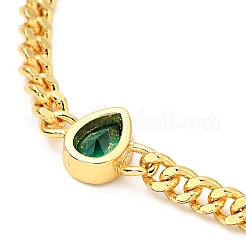Bracelet à maillons en forme de larme avec zircons cubiques et chaînes gourmettes&nbsp;BJEW-A127-06G
